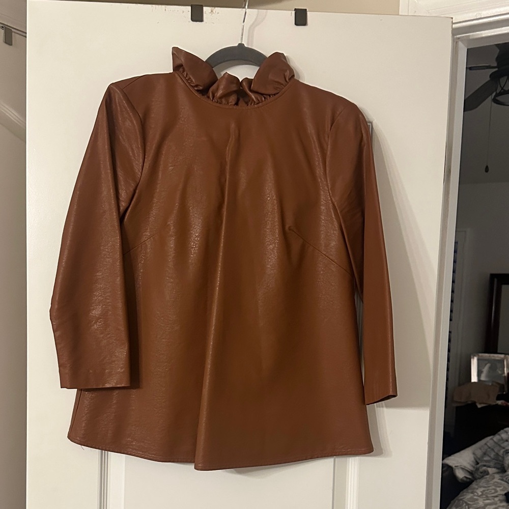 Tuckernuck Brown faux leather Daphne Blouse